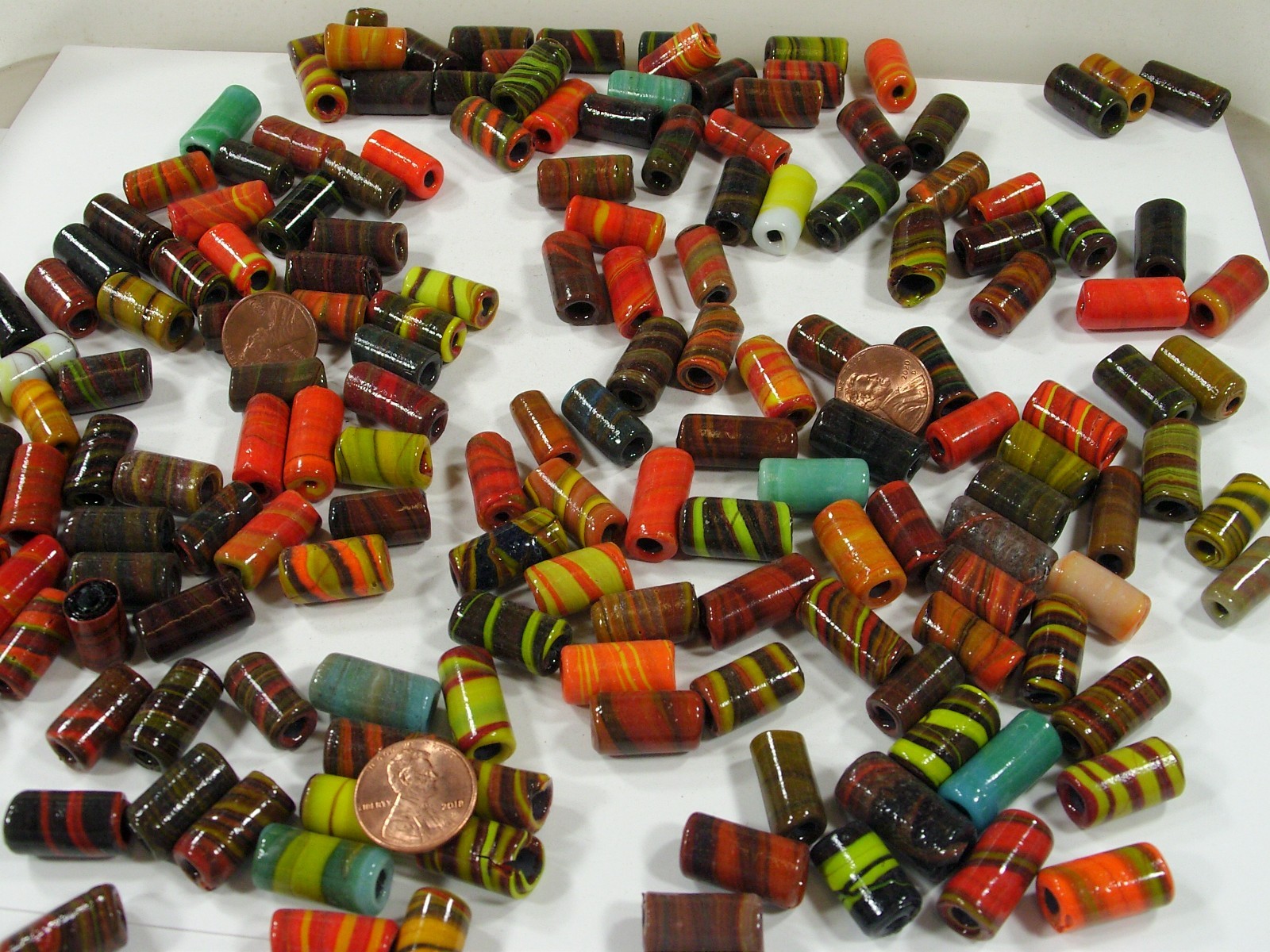 2 Pounds Multicolor India Handmade Assorted Sizes Tube Glass Beads Lot (PJM-8)⭐