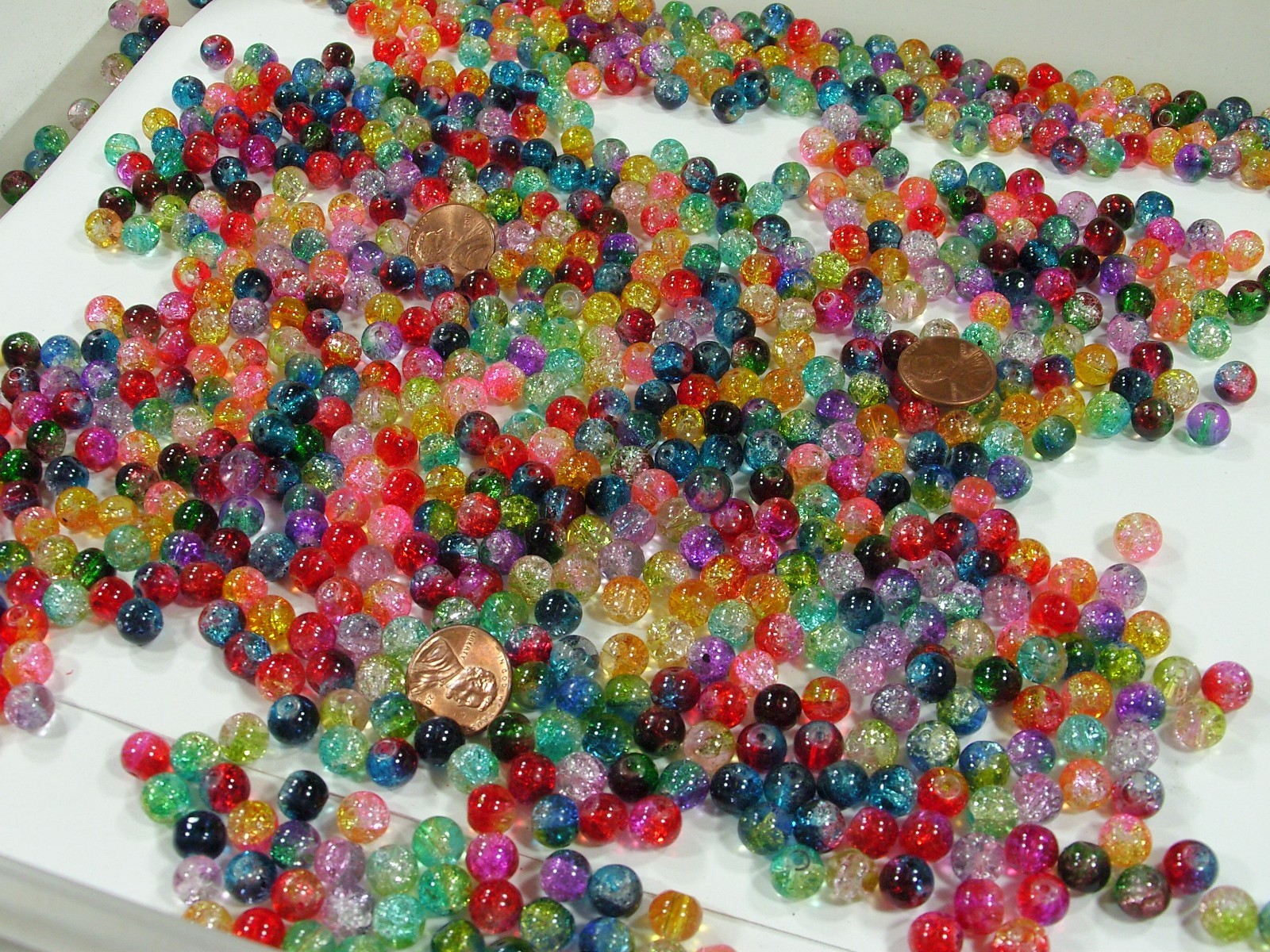 2 Pounds (1,250 PCS) 8mm Round Assorted Color Crackle Glass Beads Bulk (HA-54)⭐