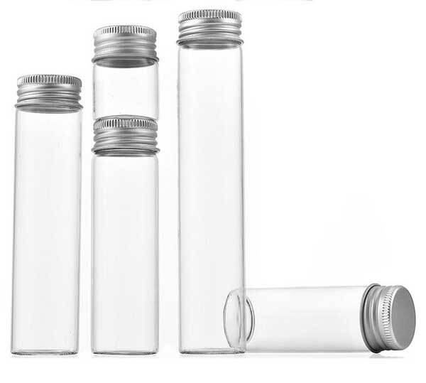 Luxurious 5ml-200ml Empty Transparent Glass Storage Bottle Aluminum Silver Cap