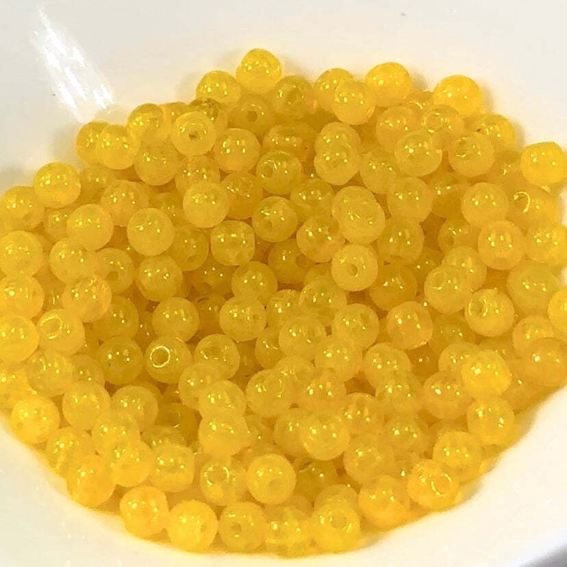 Czech Pressed Druk Round Smooth Glass Beads 4mm Yellow Opal Milky 100 pcs CL149