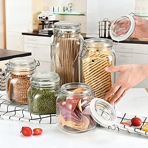 32oz Glass Food Storage Jars with Airtight Clamp Lids,Set of 4 34oz–4 Pack