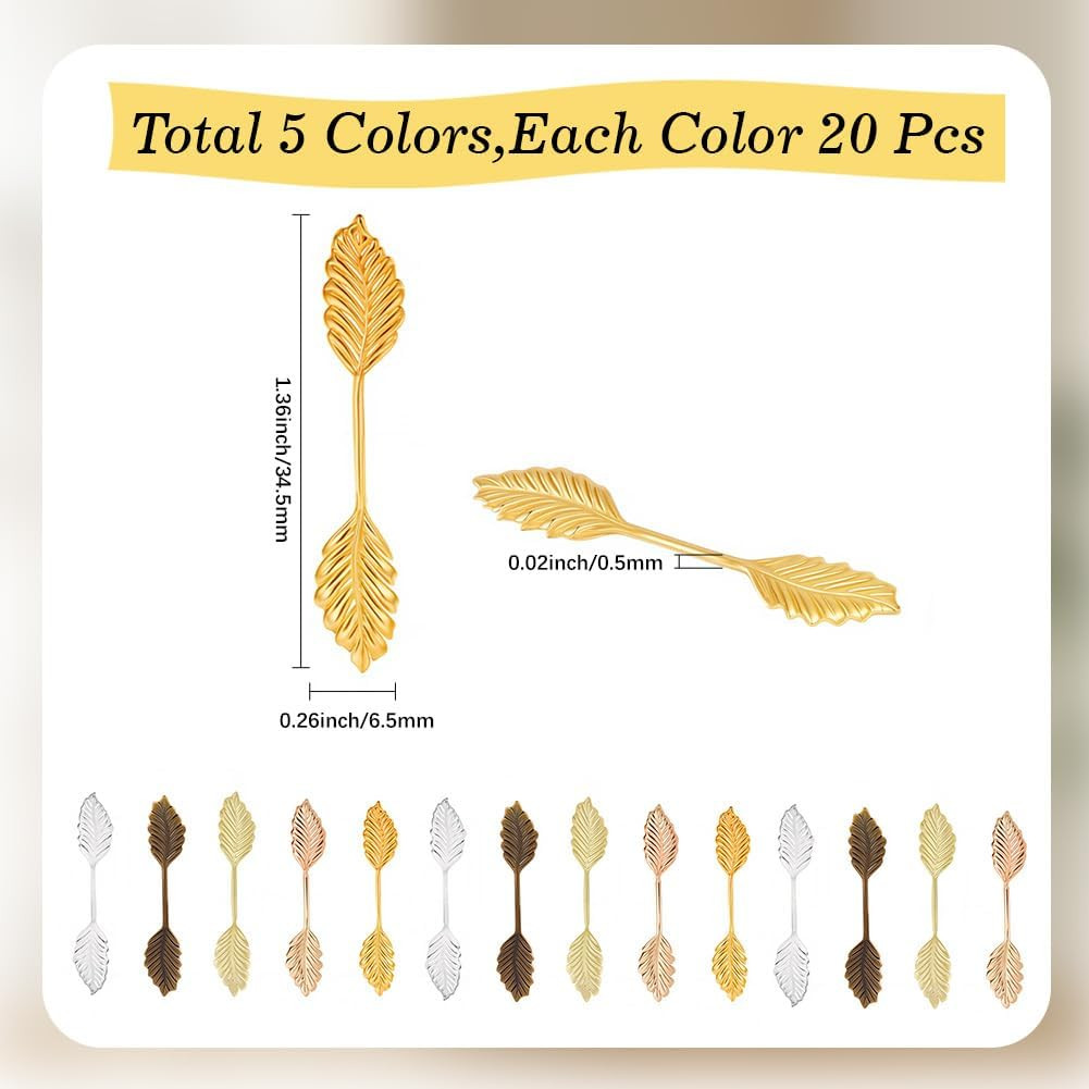 1 Box 100Pcs 5 Colors Glue On Leaf Bails Brass Pendant Bail Gold Silver Antiq…