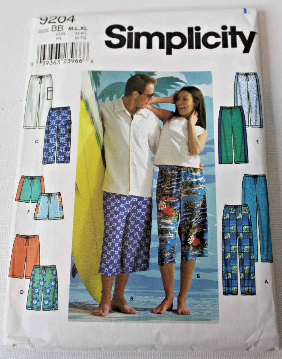 Vintage Simplicity 9204 Sewing Pattern – Unisex M-XL – Pants/Shorts – Uncut