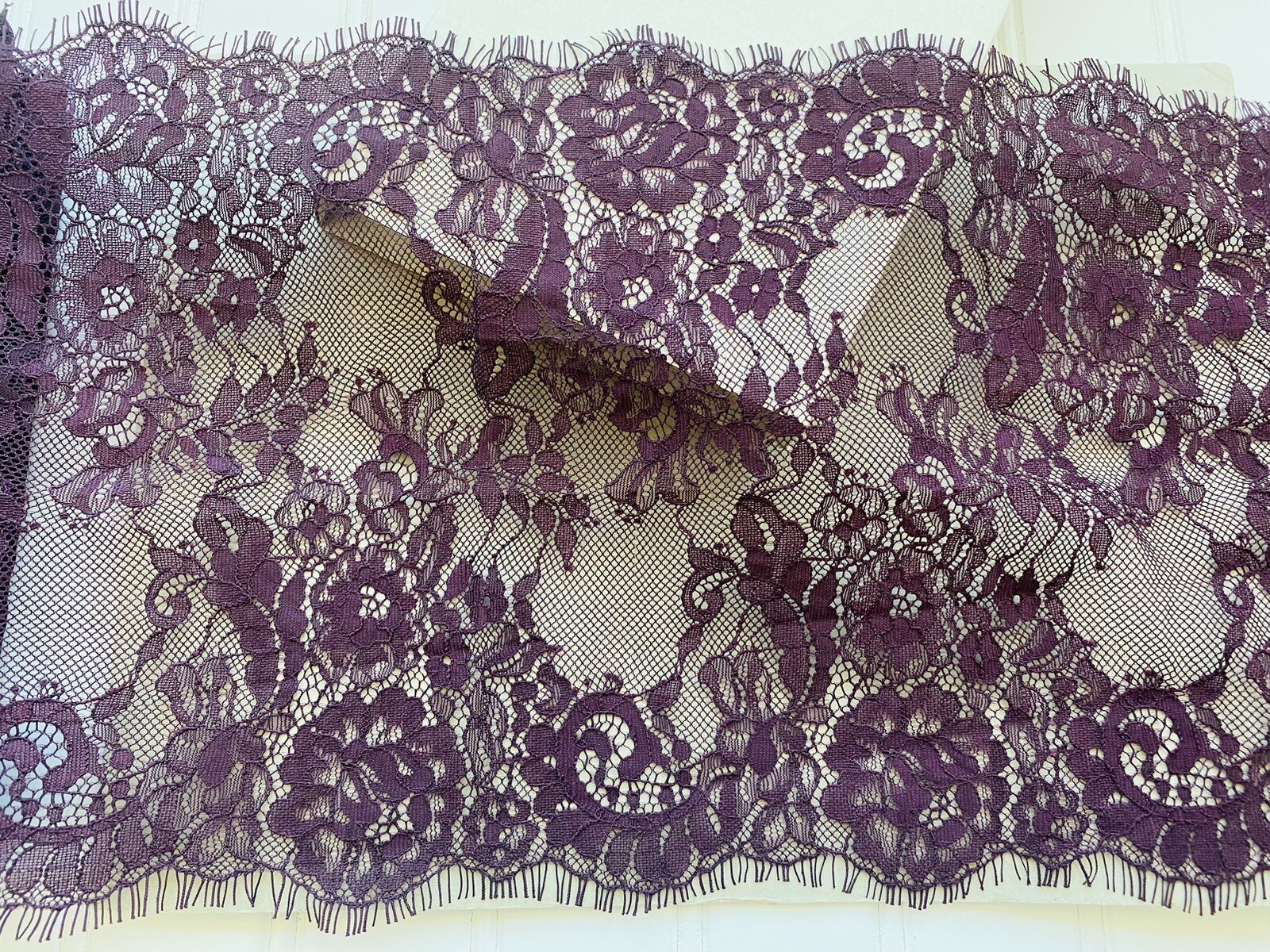 3 Yds Mulberry Embroidered Eyelash French Lace Trim for Sewing/Lingerie/9″ Wide