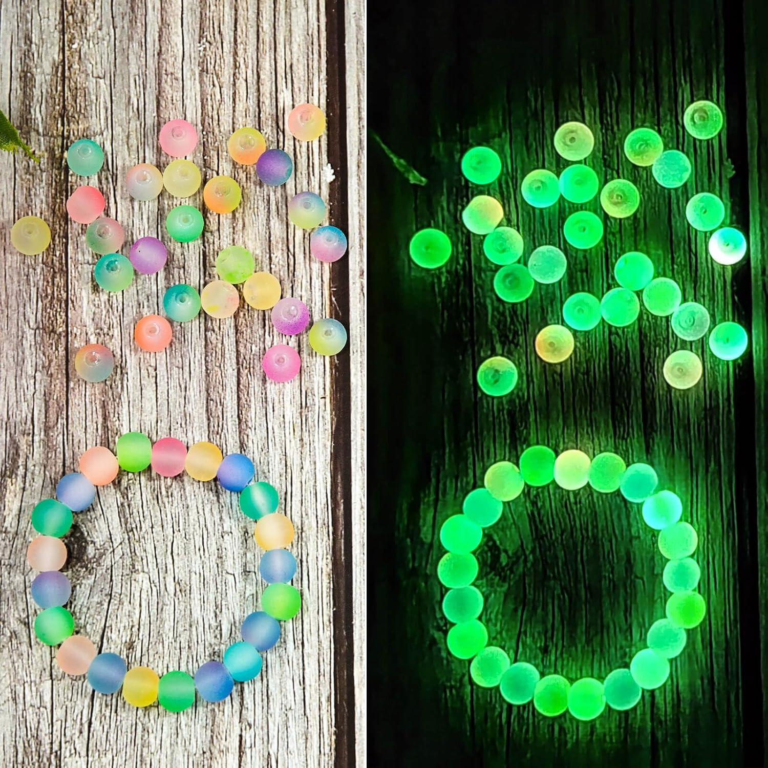 Glow in the Dark Glass Beads for Jewelry Making, 600Pcs 8MM 24 Grids Crystal Gem