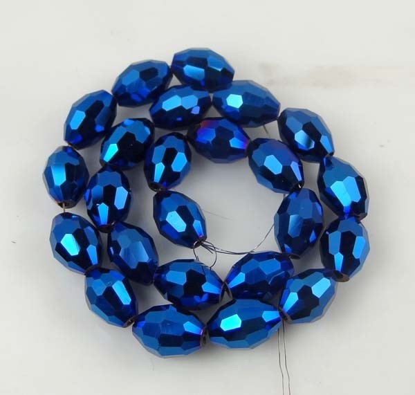 8x6mm Glass Quartz Firepolish Faceted Barrel beads – Metallic Iris Blue (24)