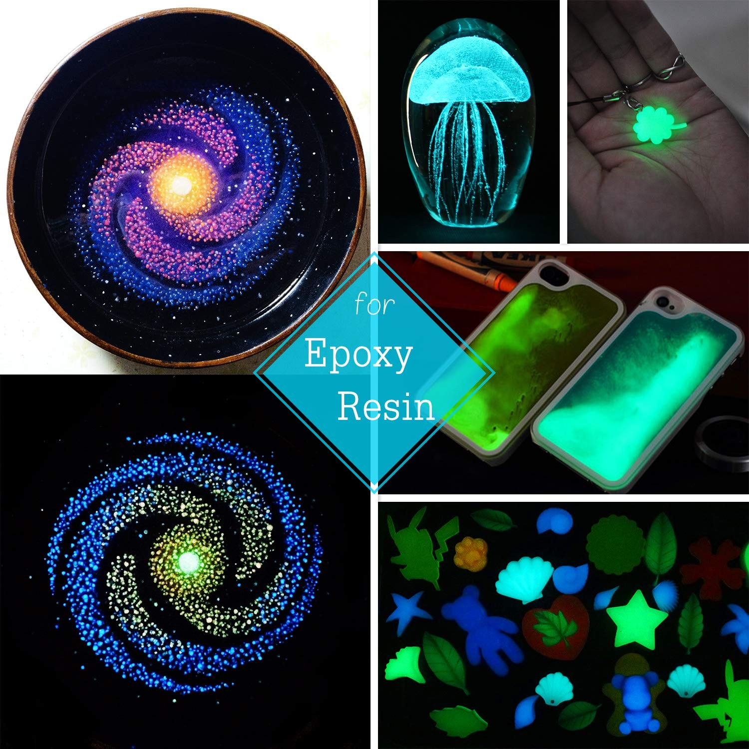 10 Color Glow In The Dark Pigment Powder with UV Lamp – Epoxy Resin Luminous …