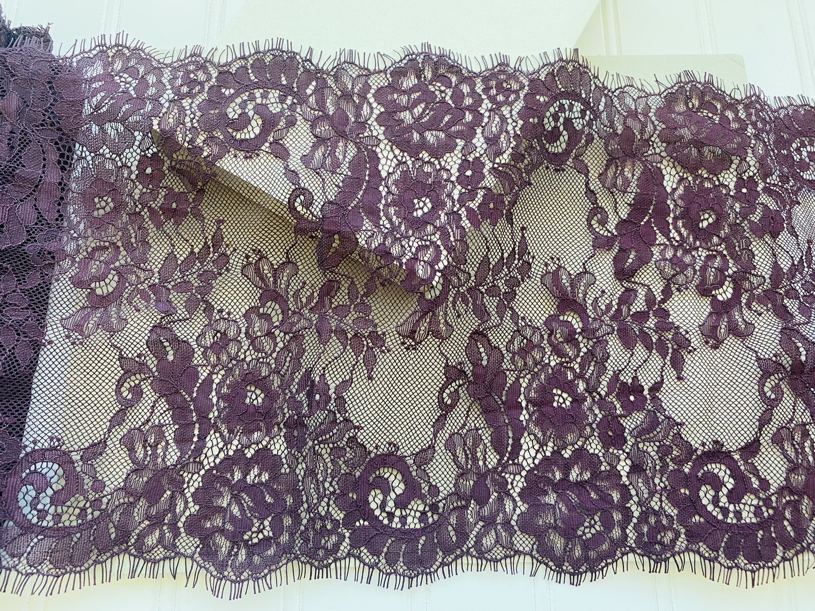 3 Yds Mulberry Embroidered Eyelash French Lace Trim for Sewing/Lingerie/9″ Wide