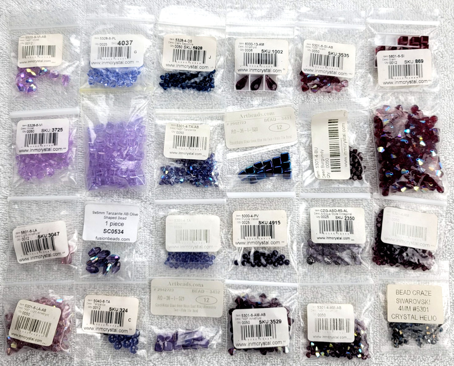 Swarovski Crystal Bead Lot Purple Red Blue Bicone Cube/Mixed Qty 5301 5328 5601