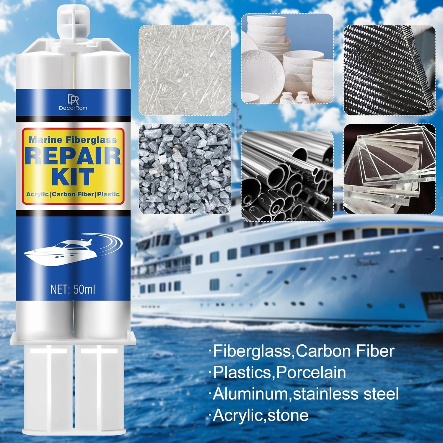 Marine Fiberglass Repair Kit – 3.4oz Clear Gel Coat & Gelcoat Repair Kit for Boa