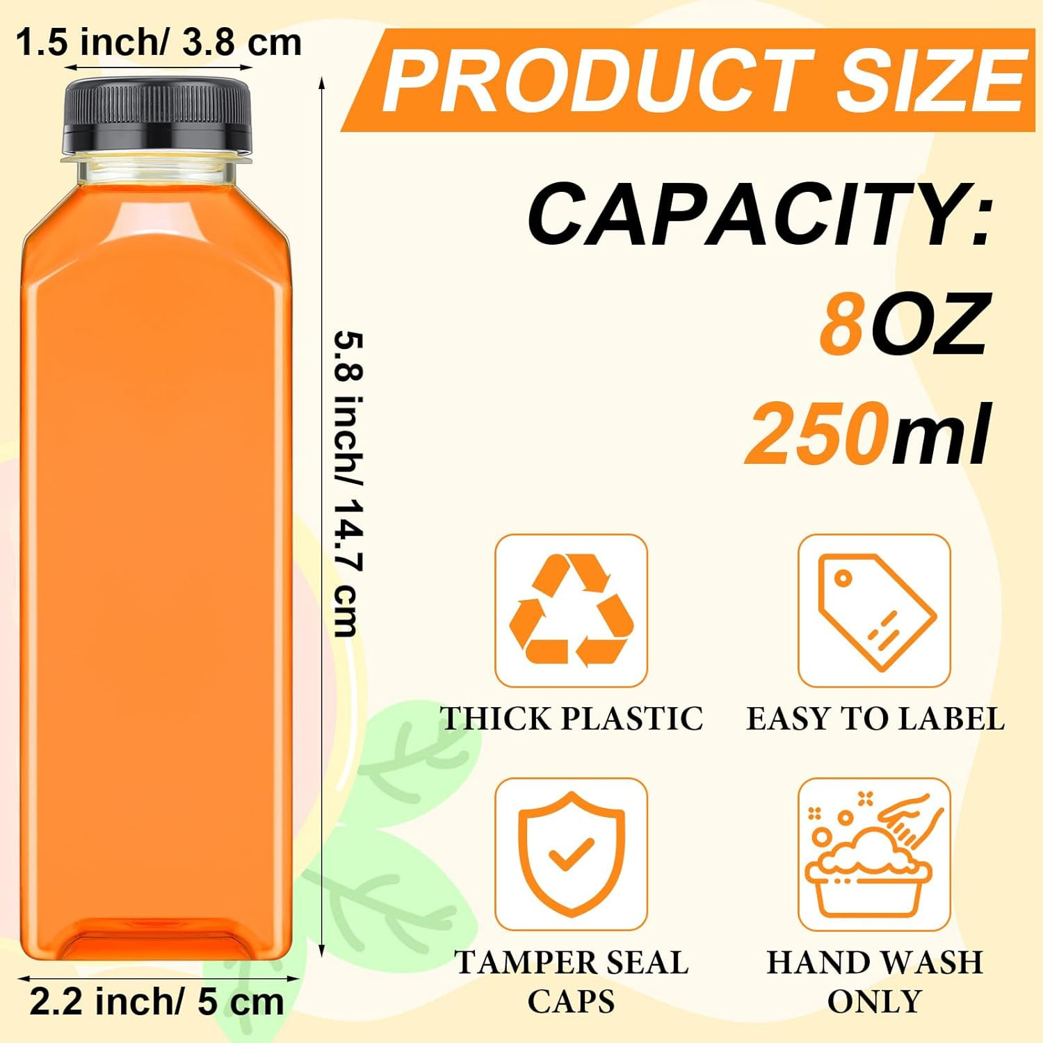 200 Pcs 8Oz Clear Plastic Juice Bottles with Caps – Reusable Drink Containers
