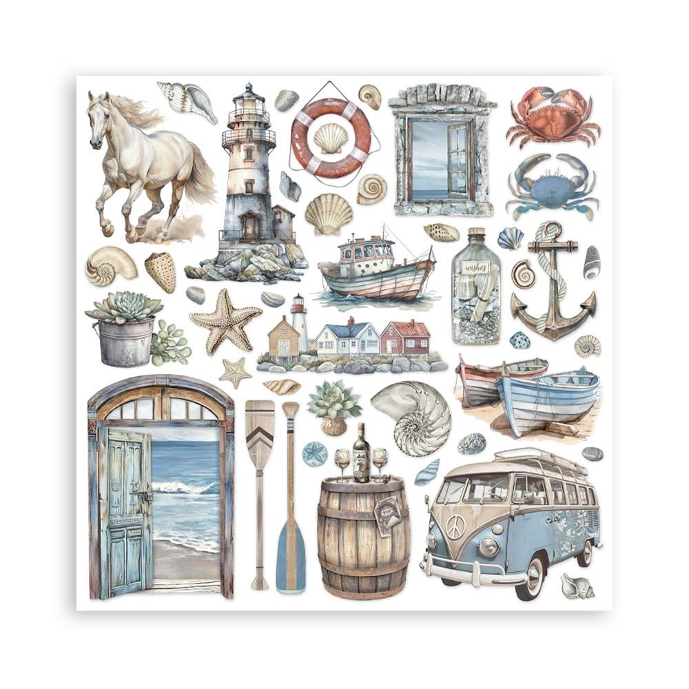 Stamperia SILENT SEA 8×8 Paper Pad 10 Sheets Mixed Media Beach Nautical SBBS125
