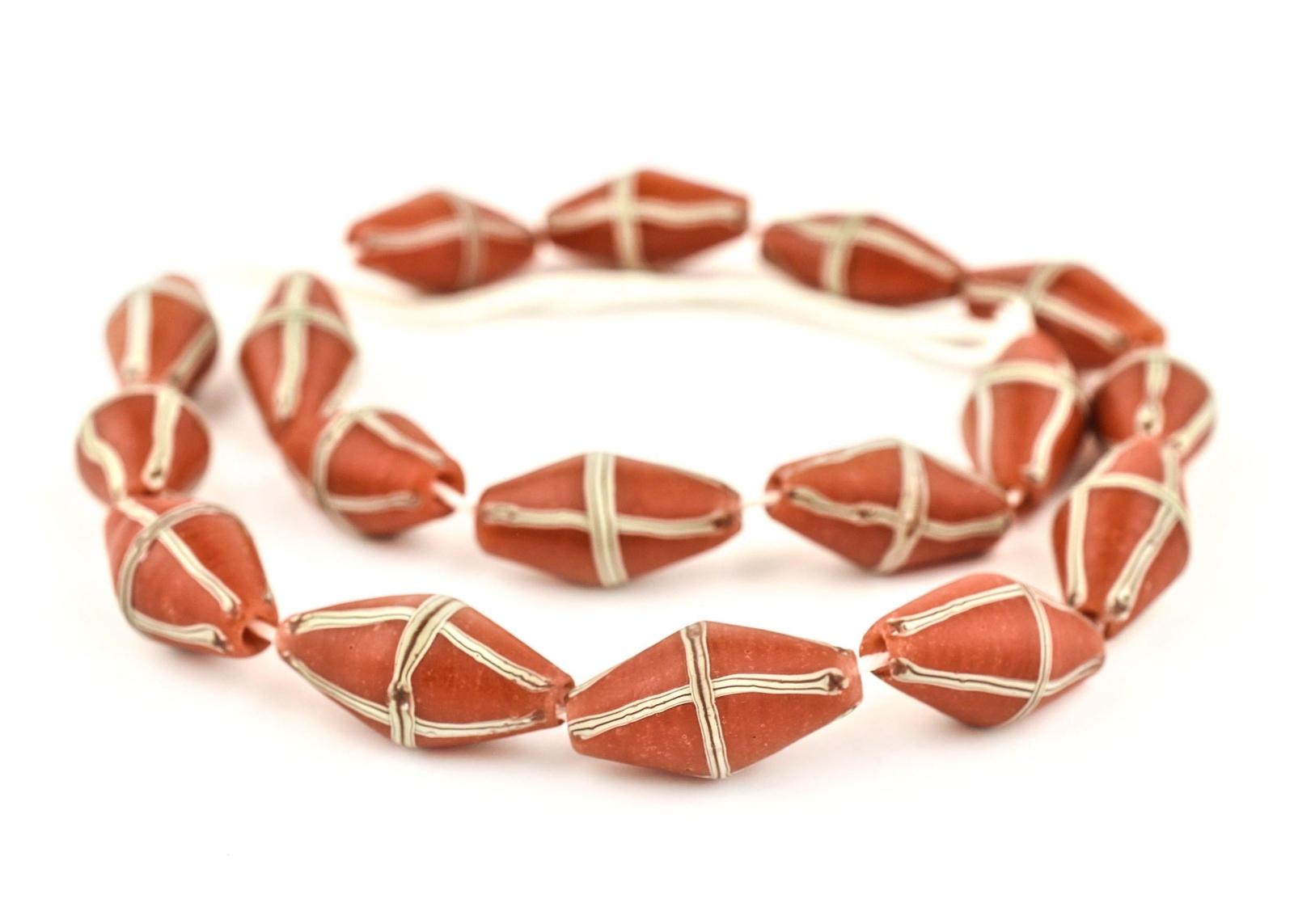 Coral Red Java French Cross Beads 14mm Indonesia Bicone Glass Large Hole