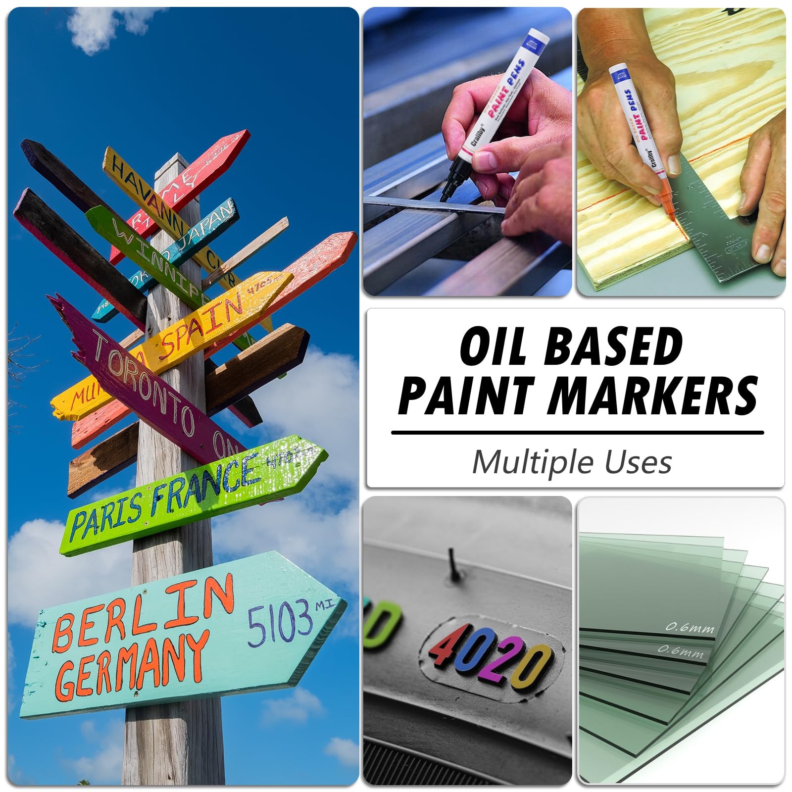 Yellow Paint Markers, 5 Pack Oil-Based Waterproof Quick Dry Permanent Paint Pen