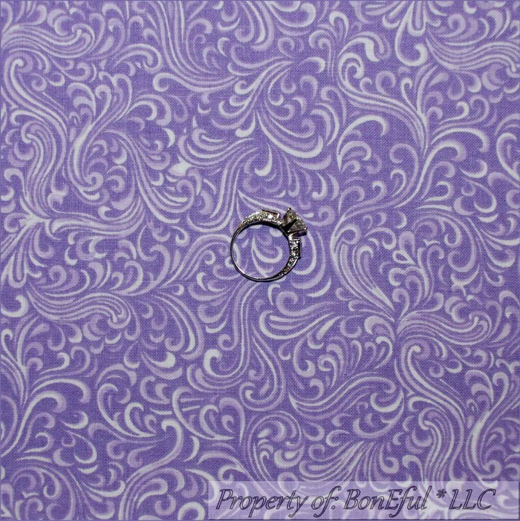 BonEful Fabric FQ Cotton Quilt Purple Pastel White Scroll Swirl Calico Blender S