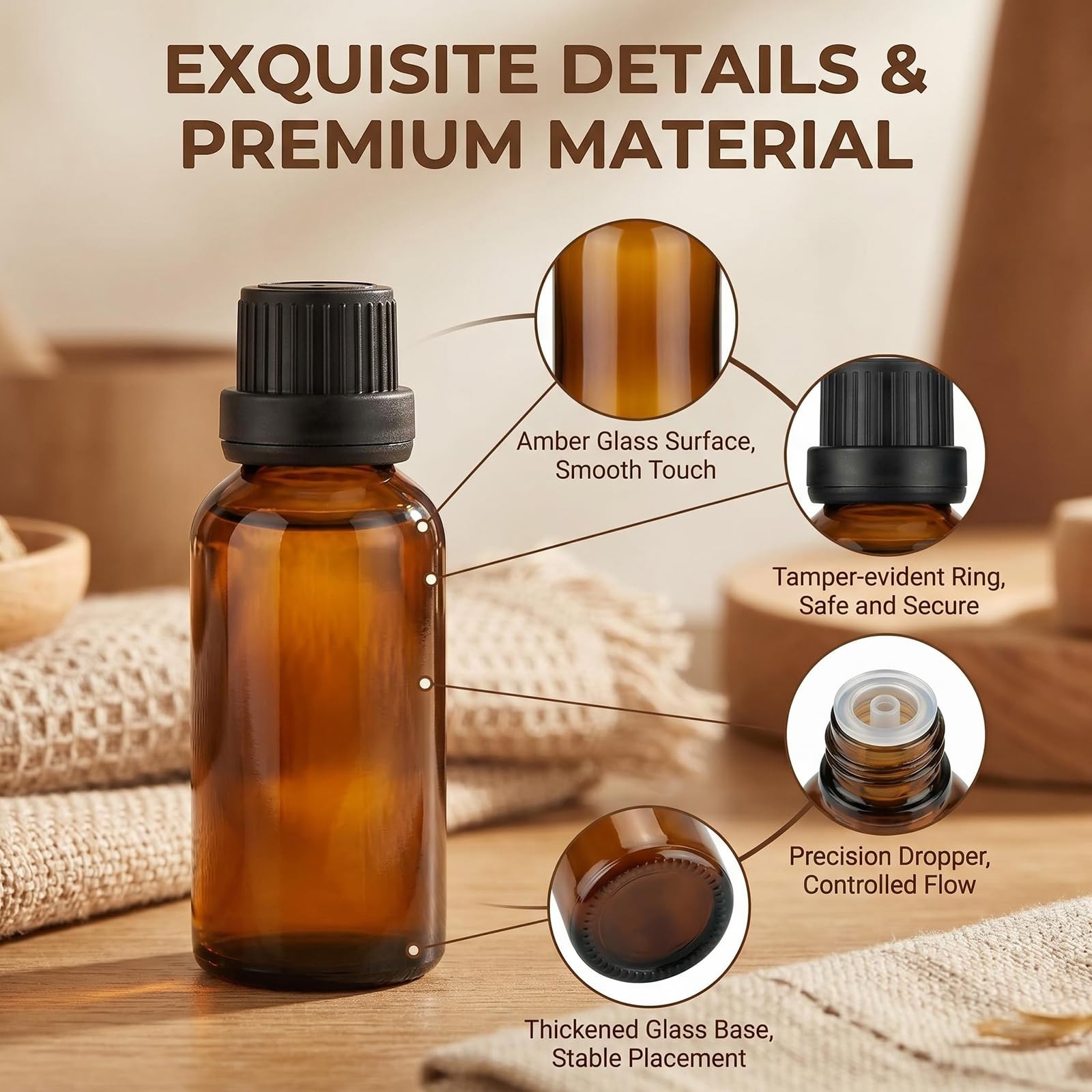 3PCS 100ML Empty Amber Glass Essential Oil Bottles 100ml/3.4 Ounce, amber