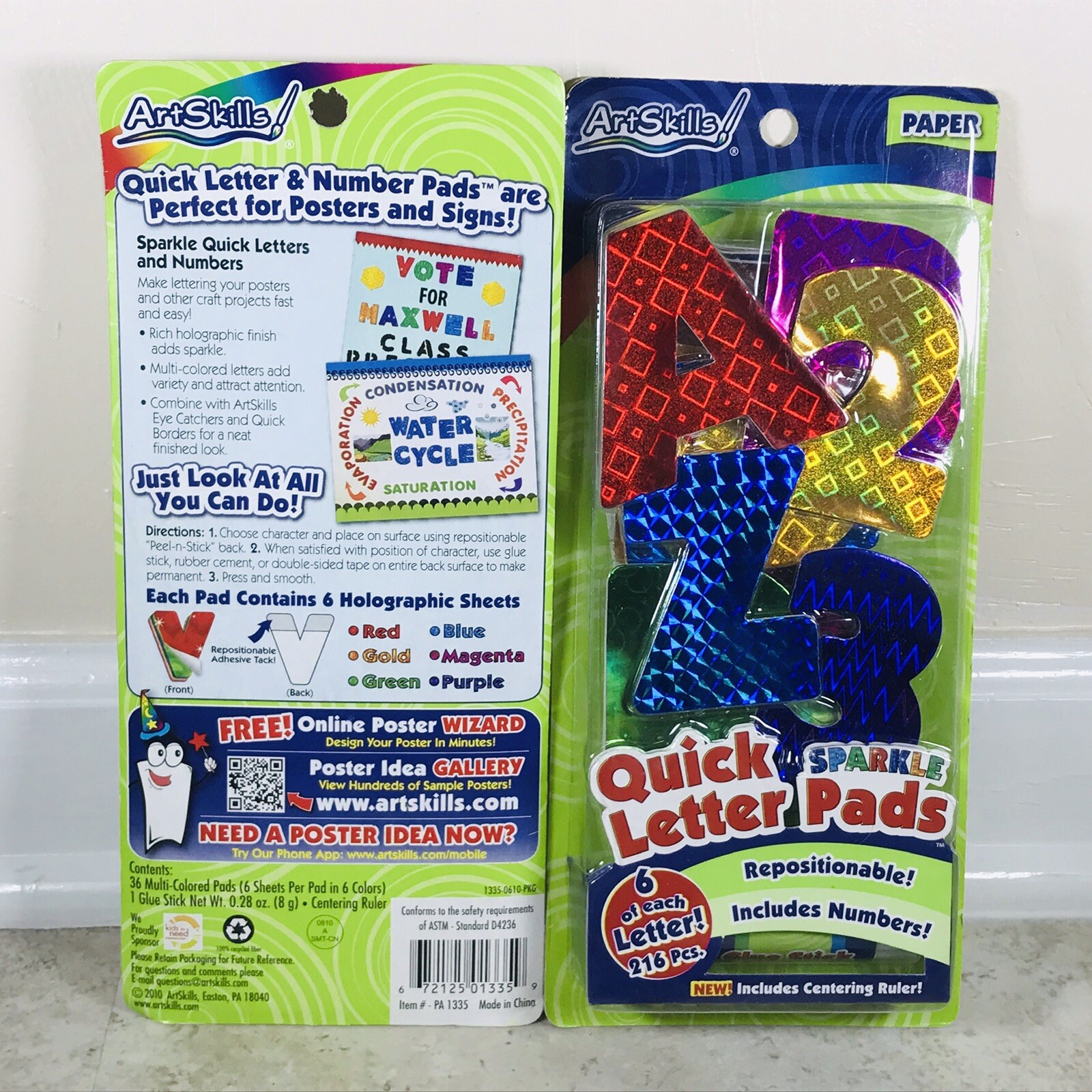 Art Skills SPARKLE LETTERS & NUMBERS Poster Board Craft Set 216 Pieces Ea