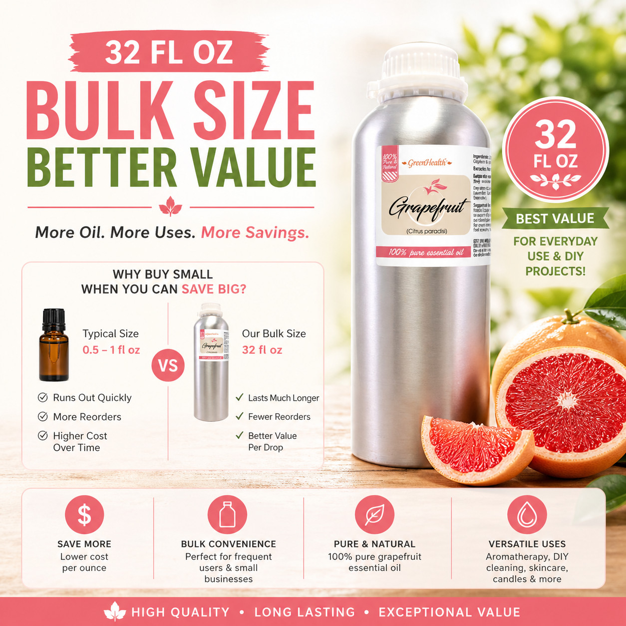 32 fl oz Grapefruit Essential Oil (100% Pure & Natural)