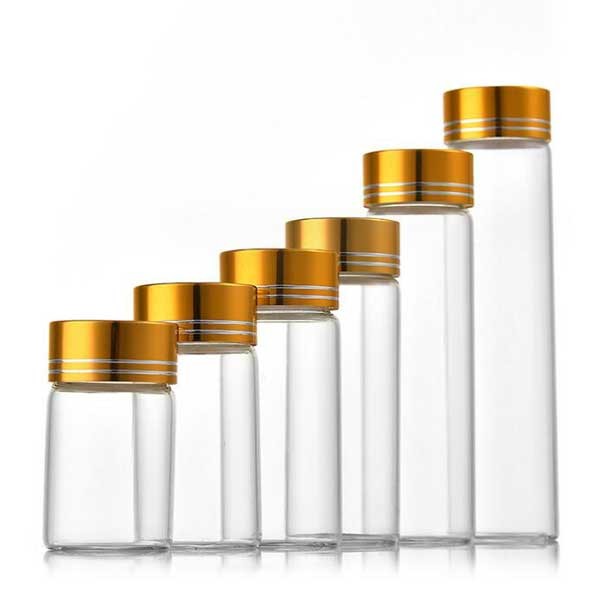 Bulk Buy Empty 5ml-200ml Clear Glass Jar Bottles With Aluminum Gold Line Caps AP
