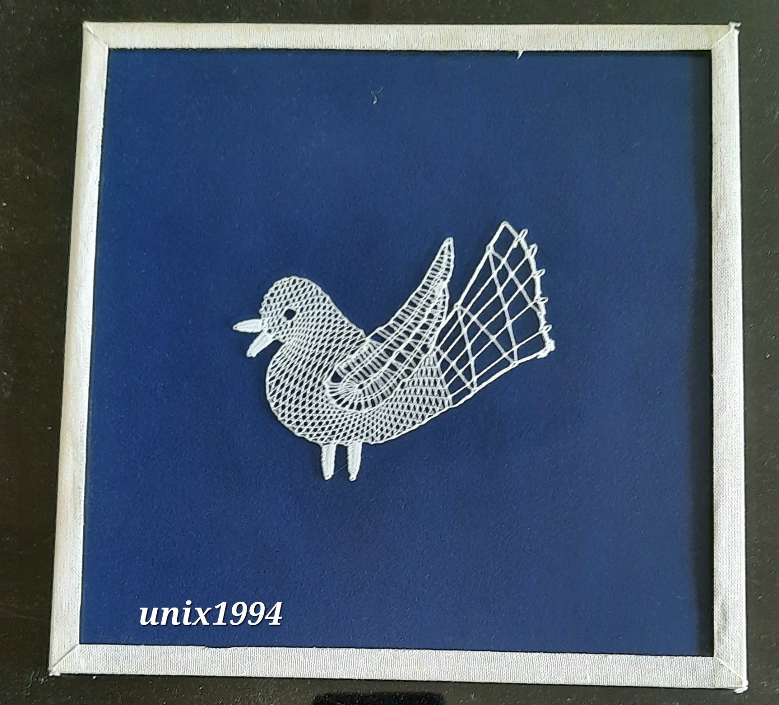 Vintage Artistic Czech Vamberecha Real Cotton Lace (Bobbin) Picture Of A Bird