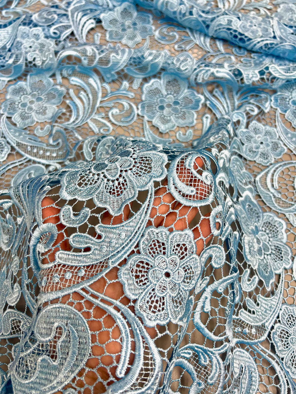 Maggie LIGHT BLUE Guipure Venice Heavy Lace Fabric by the Yard – 10019