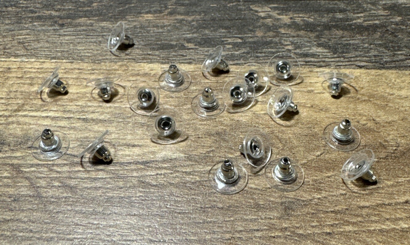 20 Nickel free Silver 11mm Comfort Earring Backs Bullet Clutch Plastic Disk