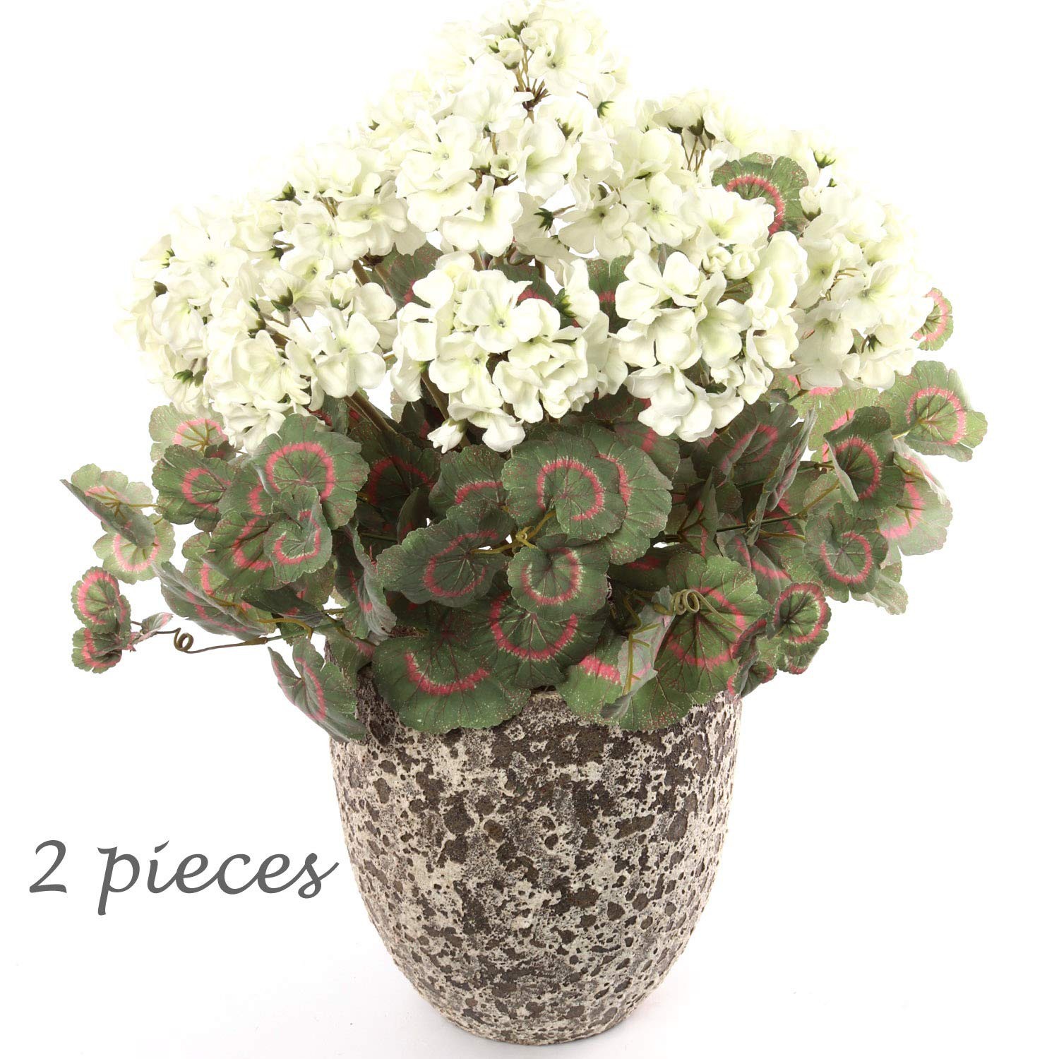 Larksilk White Artificial Geranium Bush 12 Pack – 18″ UV & Water Resistant Fa…