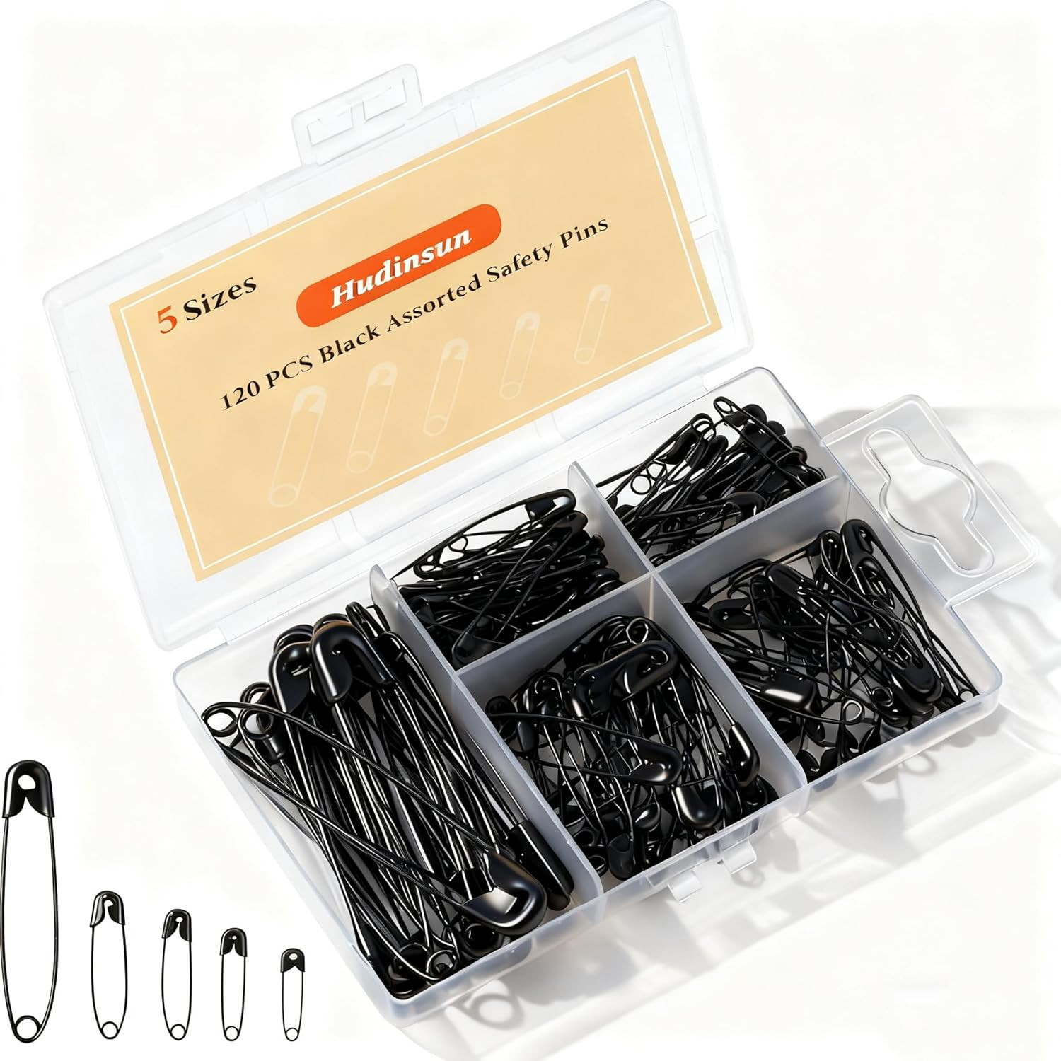 **120pc Black Safety Pins Assorted 5 Sizes Bulk for Sewing Clothes**
