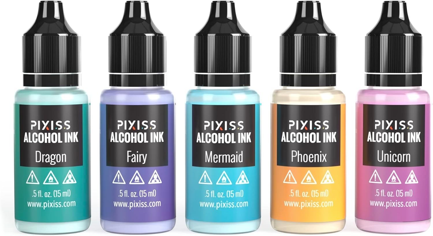 5 Pack Color-Changing Alcohol Inks for Crafts – Precision Tip – 15ml Bottles