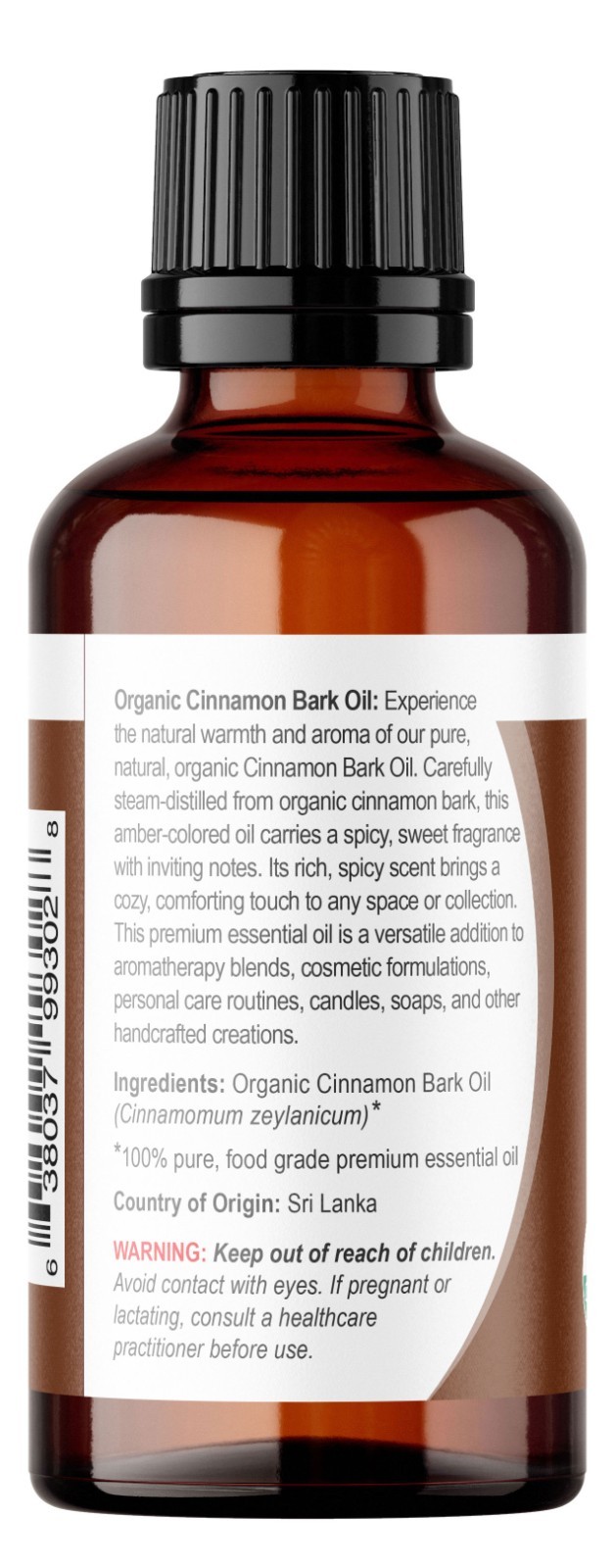 Viva Doria Pure Organic Cinnamon Bark Essential Oil, Food Grade, 1 Fl oz