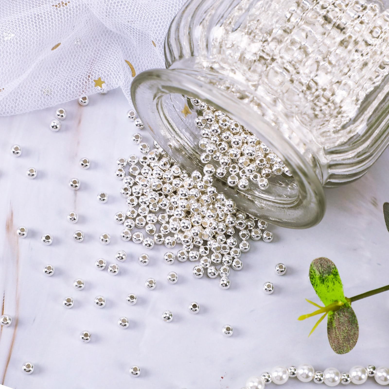 Small Silver Spacer Beads – 1200pcs, 4mm Smooth Round Beads for Jewelry Making,