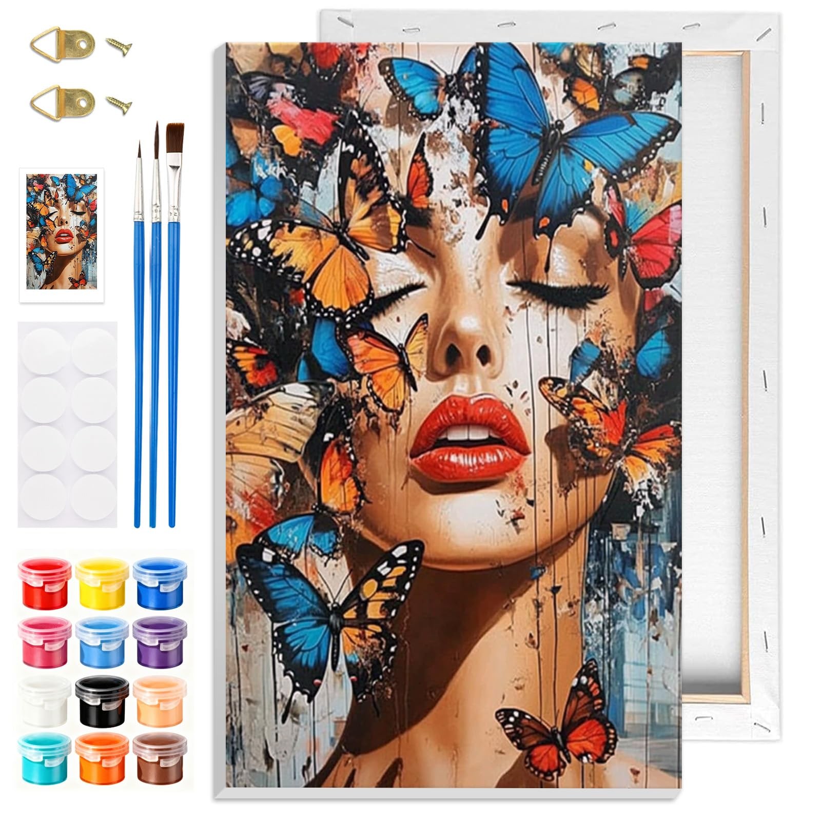 Butterfly Women DIY Paint by Number Kit, Framed Canvas Art for All Ages 20x30cm