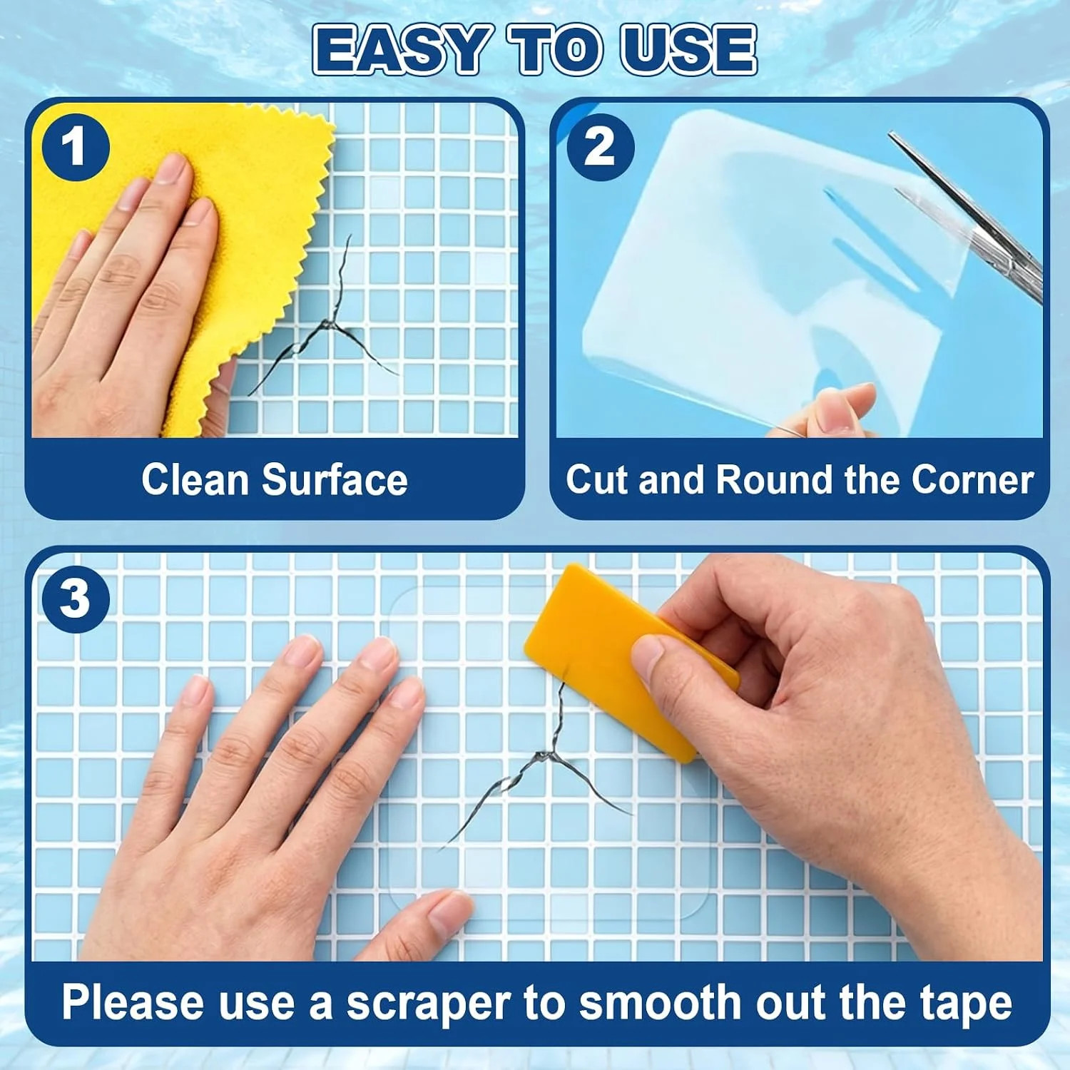 High-Viscosity Clear TPU Pool Patch Repair Kit – Underwater Patching, Self-Adhes