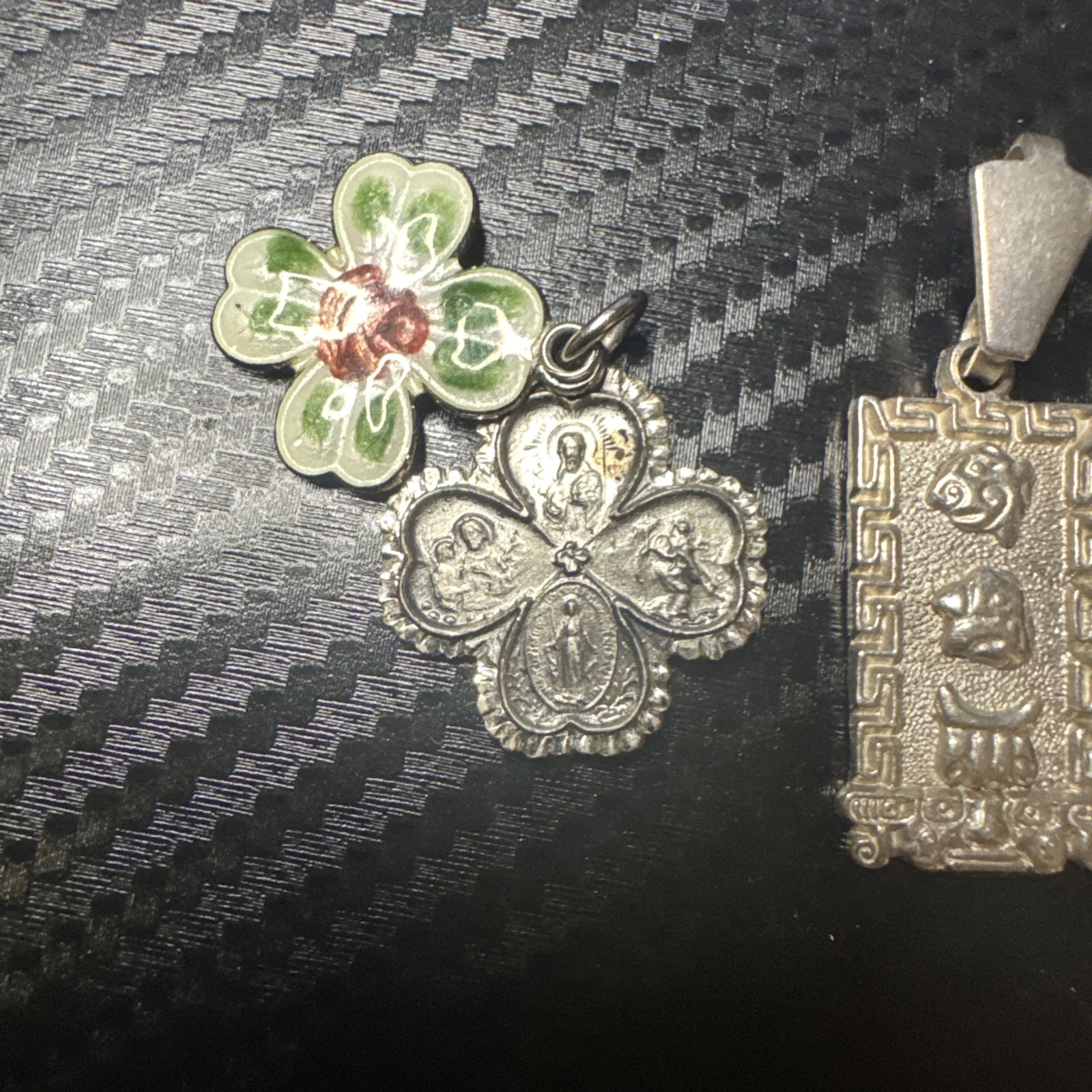 Sterling Silver Charm Pendant Medals – 4-Way Clover & Mayan Hieroglyphic Symbols