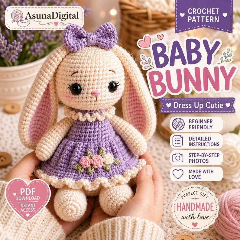 Baby Bunny Crochet Pattern Cute Amigurumi Bunny PDF Beginner Friendly