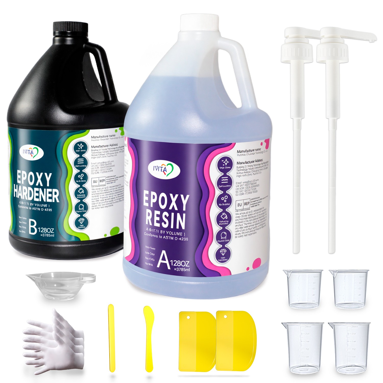 IVITA Crystal Clear Epoxy Resin 2Gallon Kit 1:1 Ratio For DIY Handmade