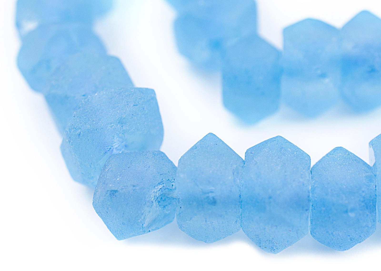 Sea Blue Faceted Recycled Java Sea Glass Beads 12mm Indonesia Large Hole