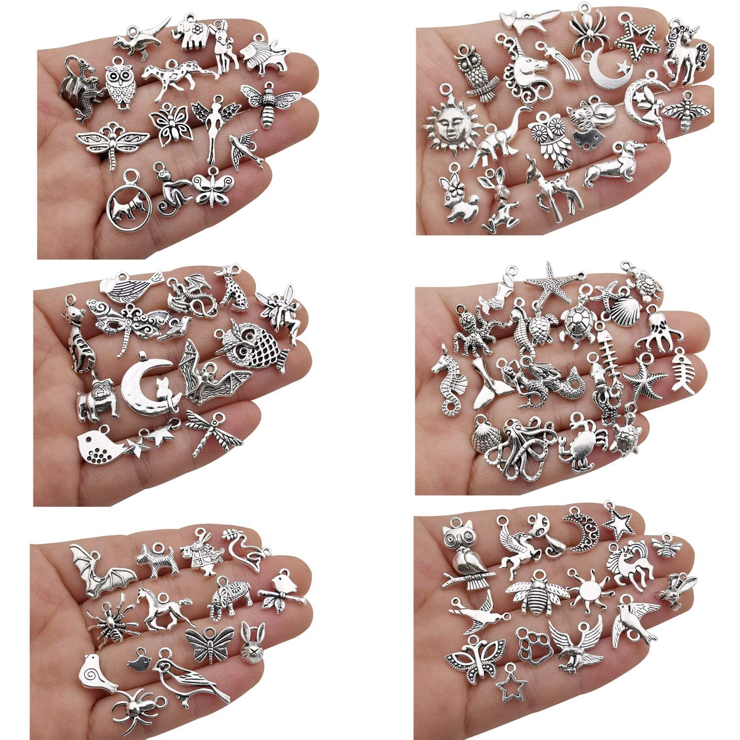Animal Charms Collection, BULK 100 Mini Small Silver Charms Metal Pendant Craft
