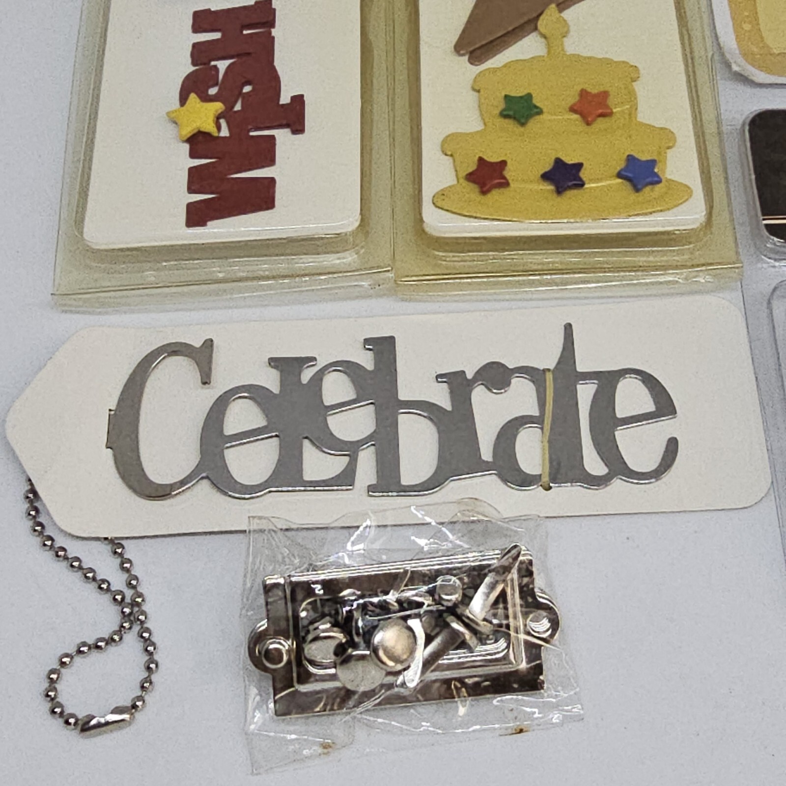 Lot of Embellishments for Scrapbooking Brads Happy Birthday Etc