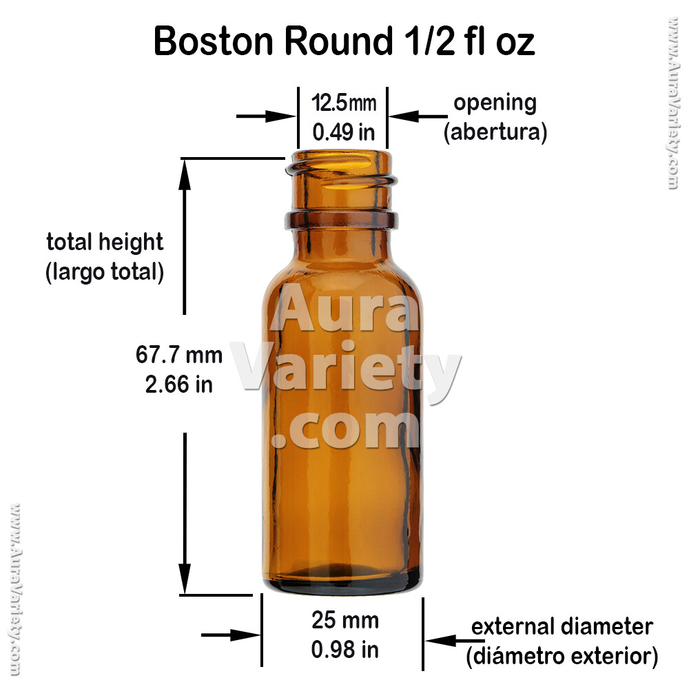 1/2 OZ 15ML AMBER BOSTON ROUND GLASS BOTTLES WITH CLOSED CONED CAPS 12 24 72 144