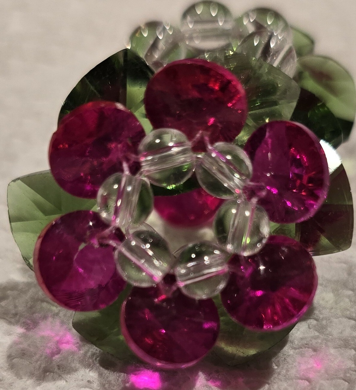 New Lotus Flower Bead Pendant – 28mm – pink and green beautiful sparkle- PBJ1000