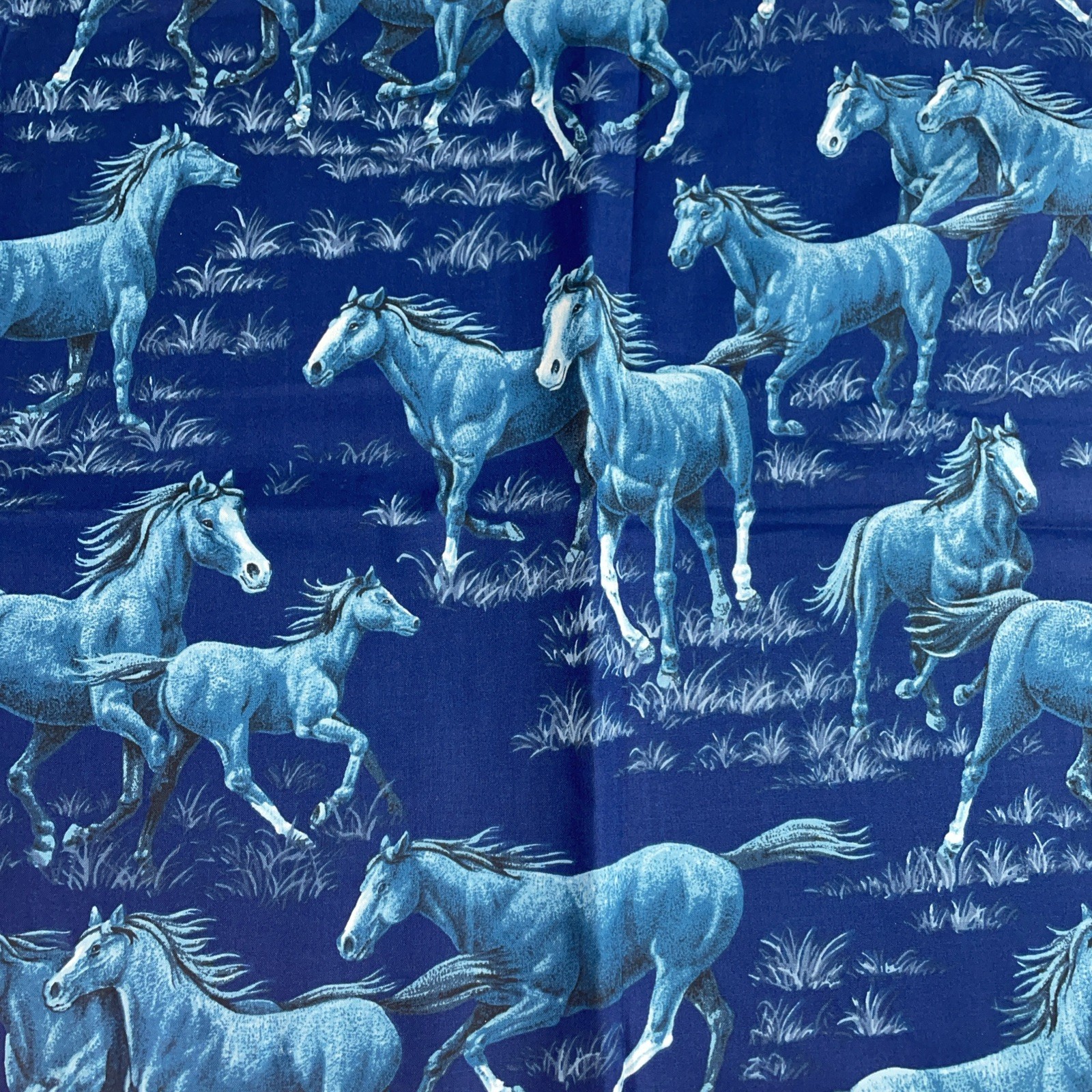 Wild Horses Navy Blue Themed Cotton Fabric — 36″ Long x 44″ Wide