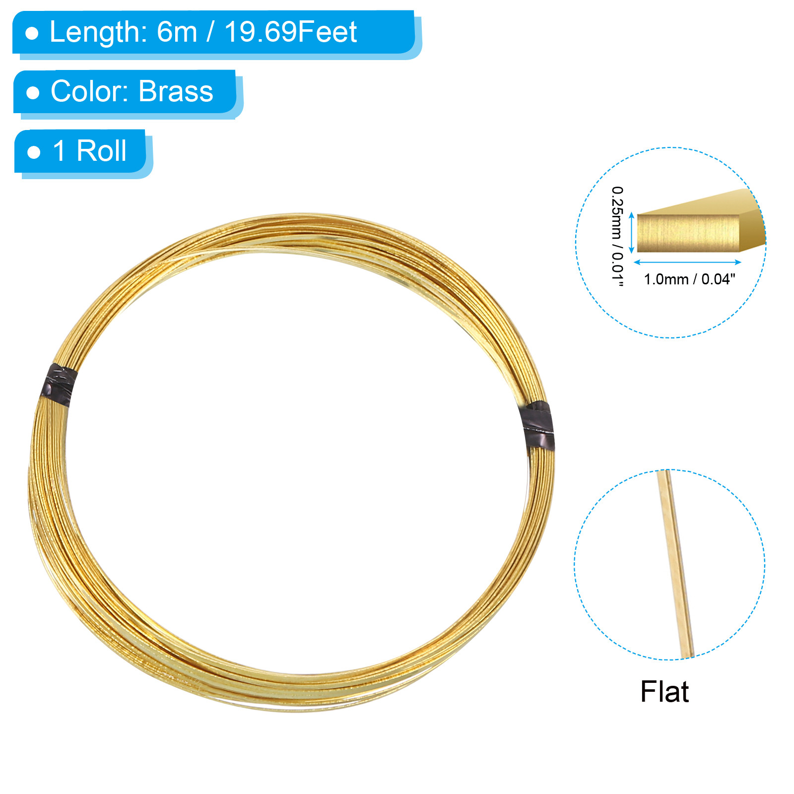30Gauge/0.25mm 1mm Width 19.69 Feet Flat Brass Wire Brass