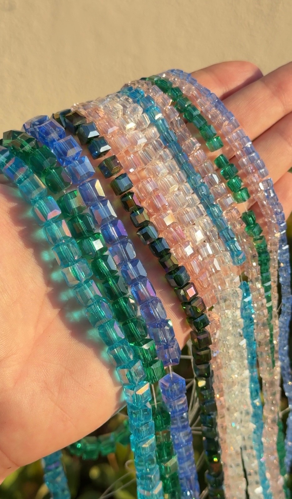 Bulk lot 12 Square Cube AB Beads 95 Bead Strands 8mm 6mm 5mm 3mm
