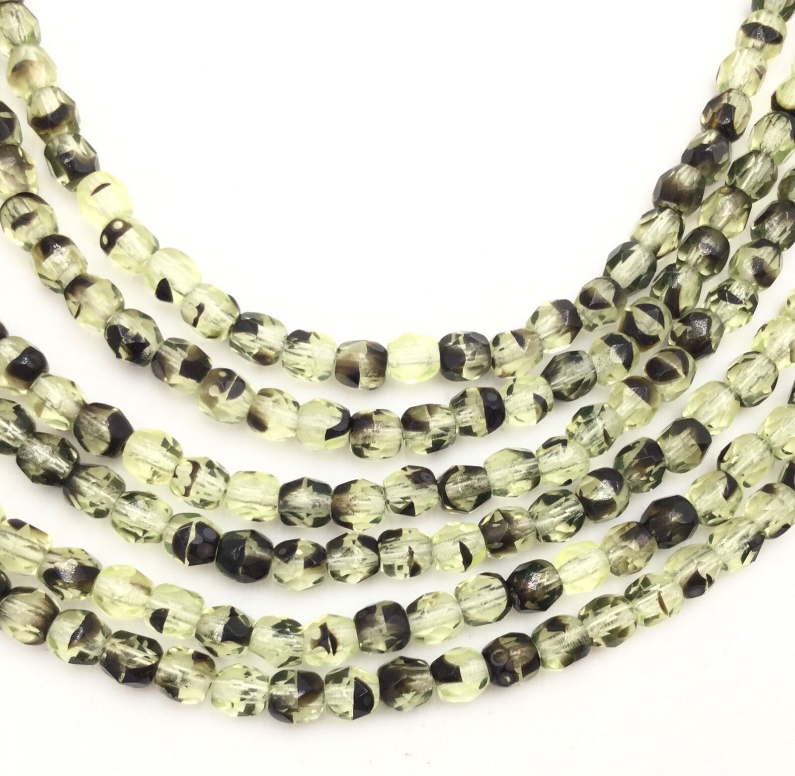 200 Fine Trade Czech Green & Black Round Faceted fire Polished Glass beads-4mm