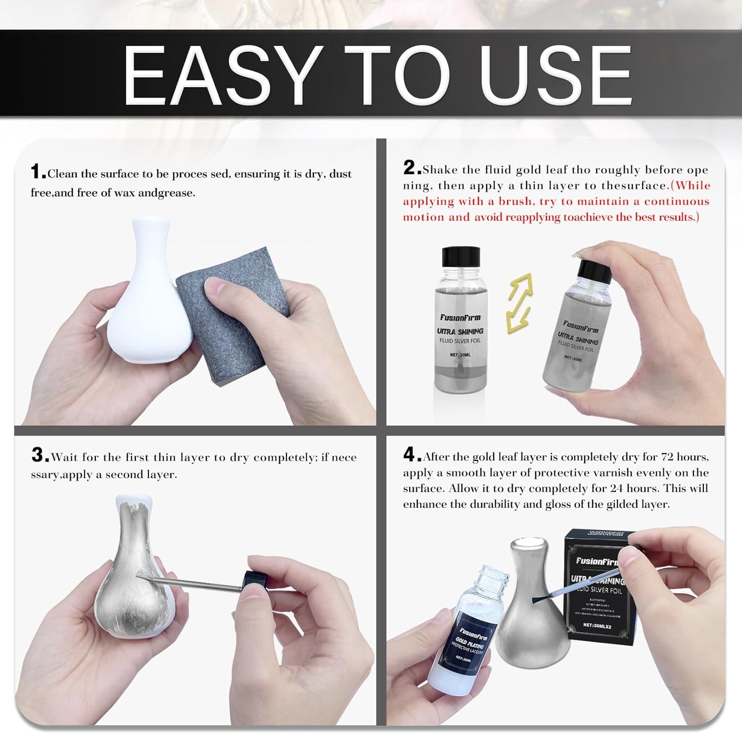 Liquid Silver Leaf Paint Kit – Alcohol-Based Quick Dry Ultra Shiny Metallic