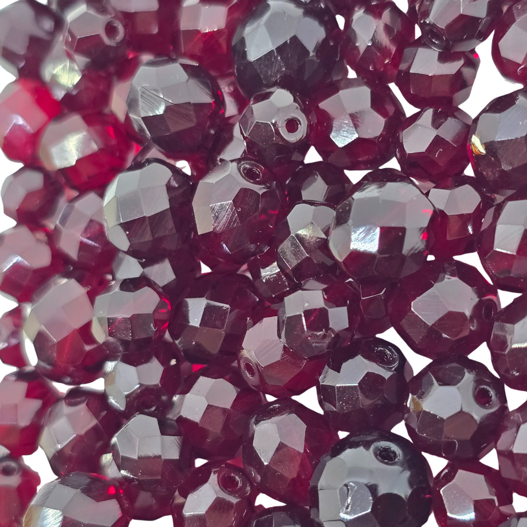 Czech Vintage Dark Cherry Red Faceted Round Glass Beads Size Varies 113g