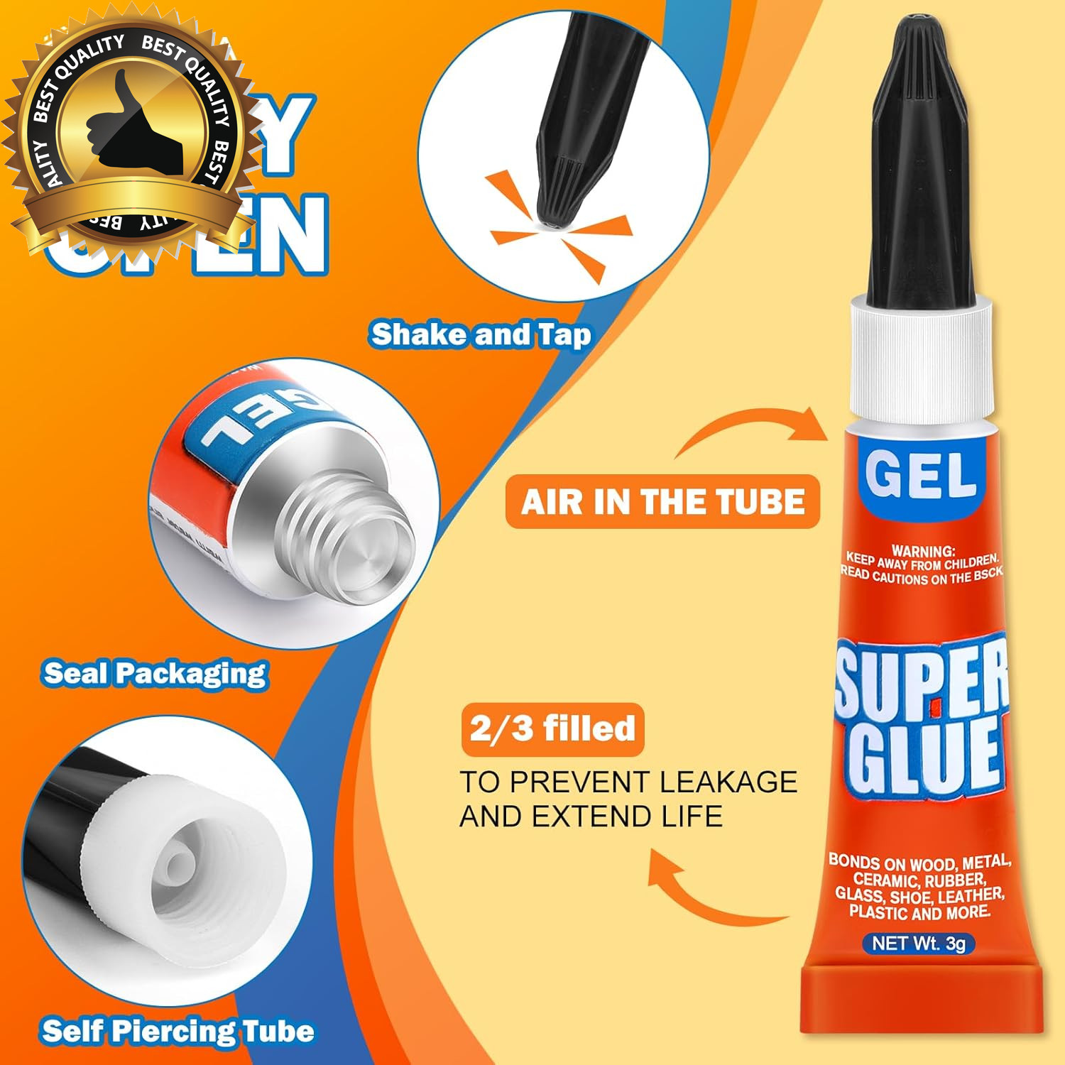 Super Glue Gel Clear Non-Drip, 24 X 3G All Purpose Strong Adhesive Ca Glue Quick