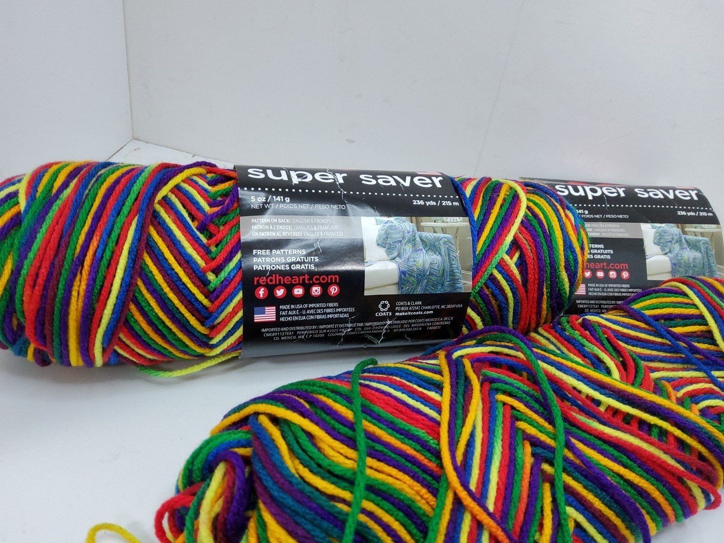 (2) TWO C & C Red Heart Super Saver Yarn 5oz & 2.9oz Mexicana