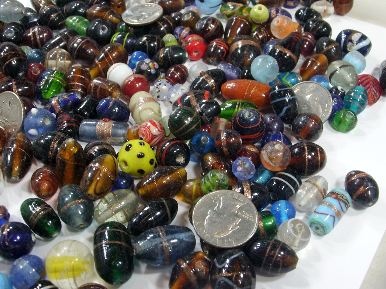 2 Pounds Assorted Shapes and Sizes Old Stock India Handmade Glass Beads (Y-68)⭐